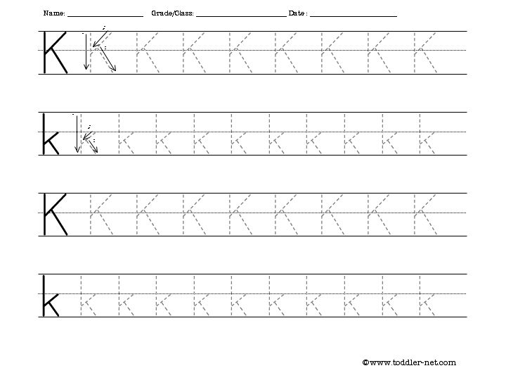 Letter K Tracing Worksheets