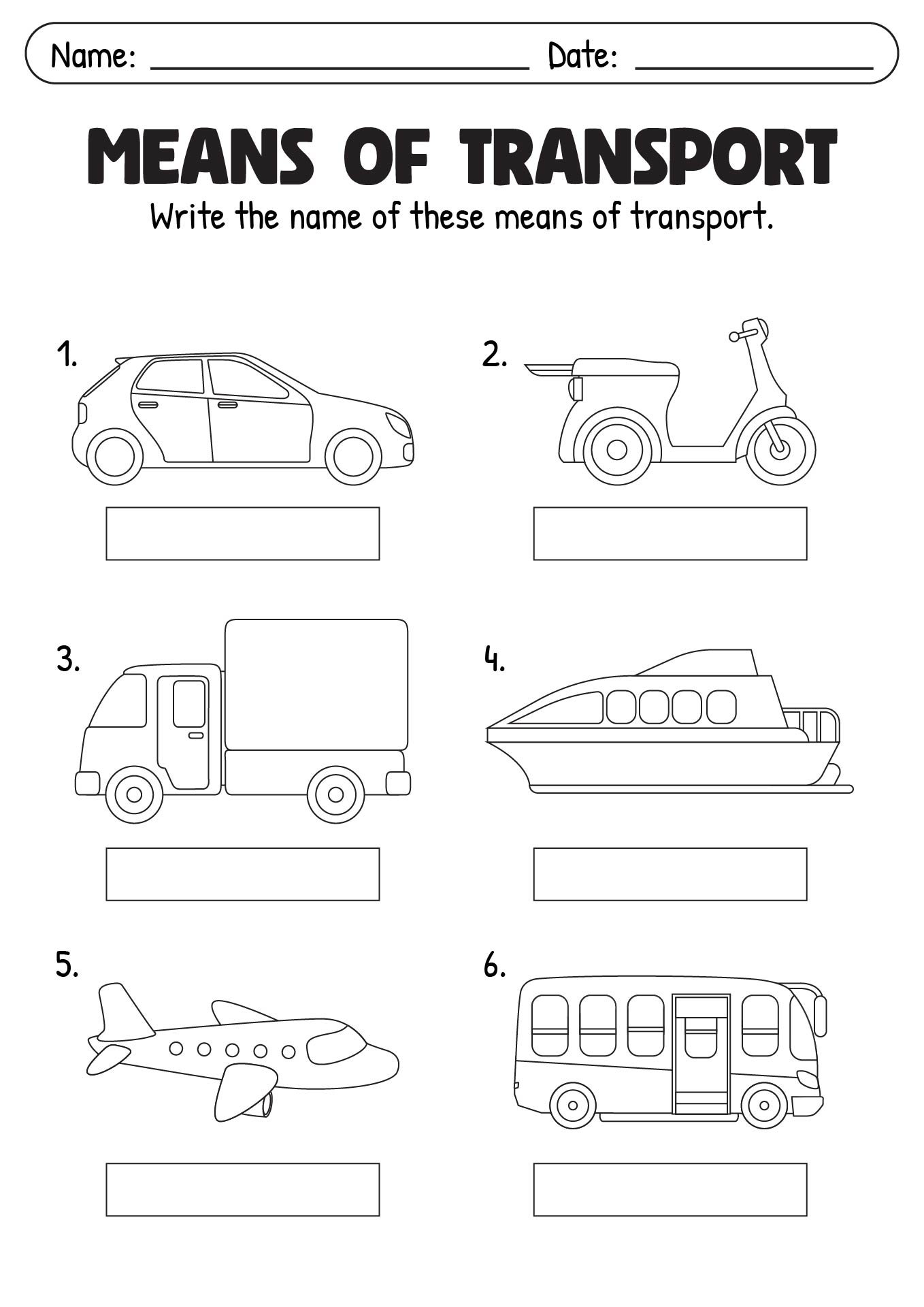 Means of Transport Worksheets