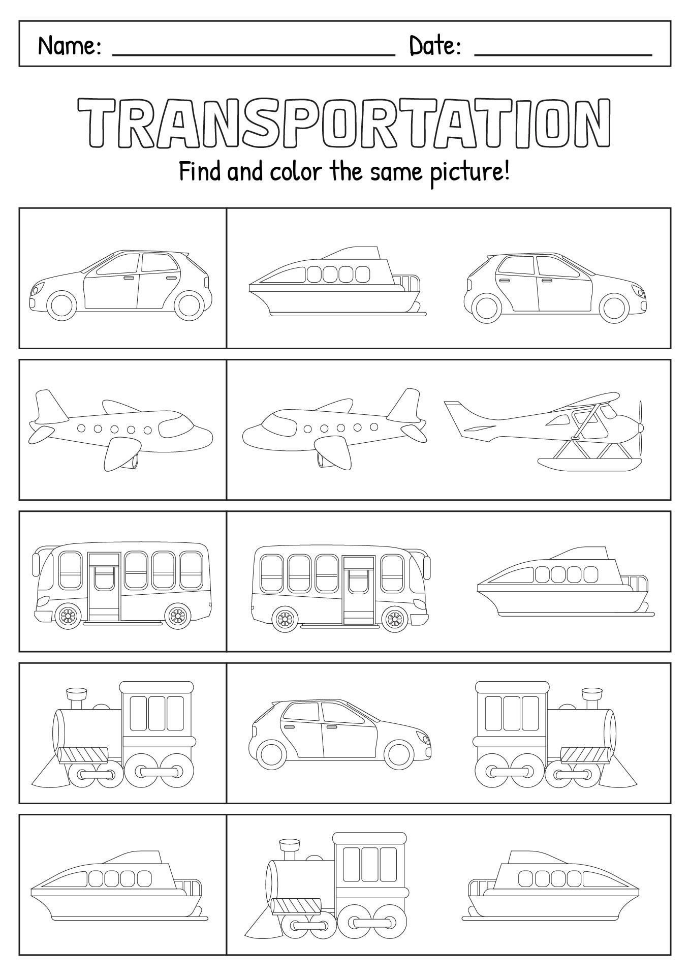 Means of Transportation Worksheet