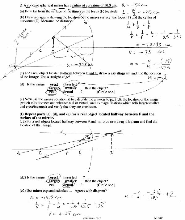 Mirrors and Reflection Worksheet Answers