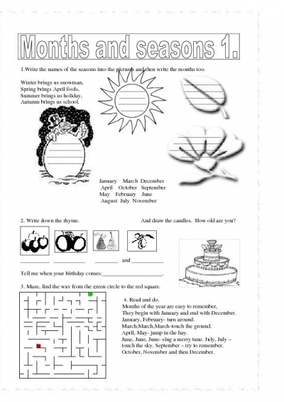 Months and Seasons Worksheet