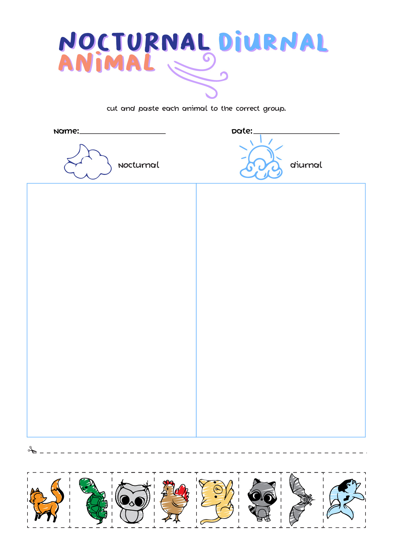 Nocturnal Diurnal Animal Sort