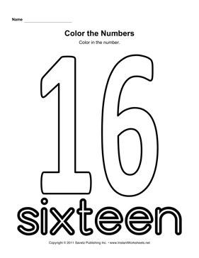 Number 16 Coloring Worksheet