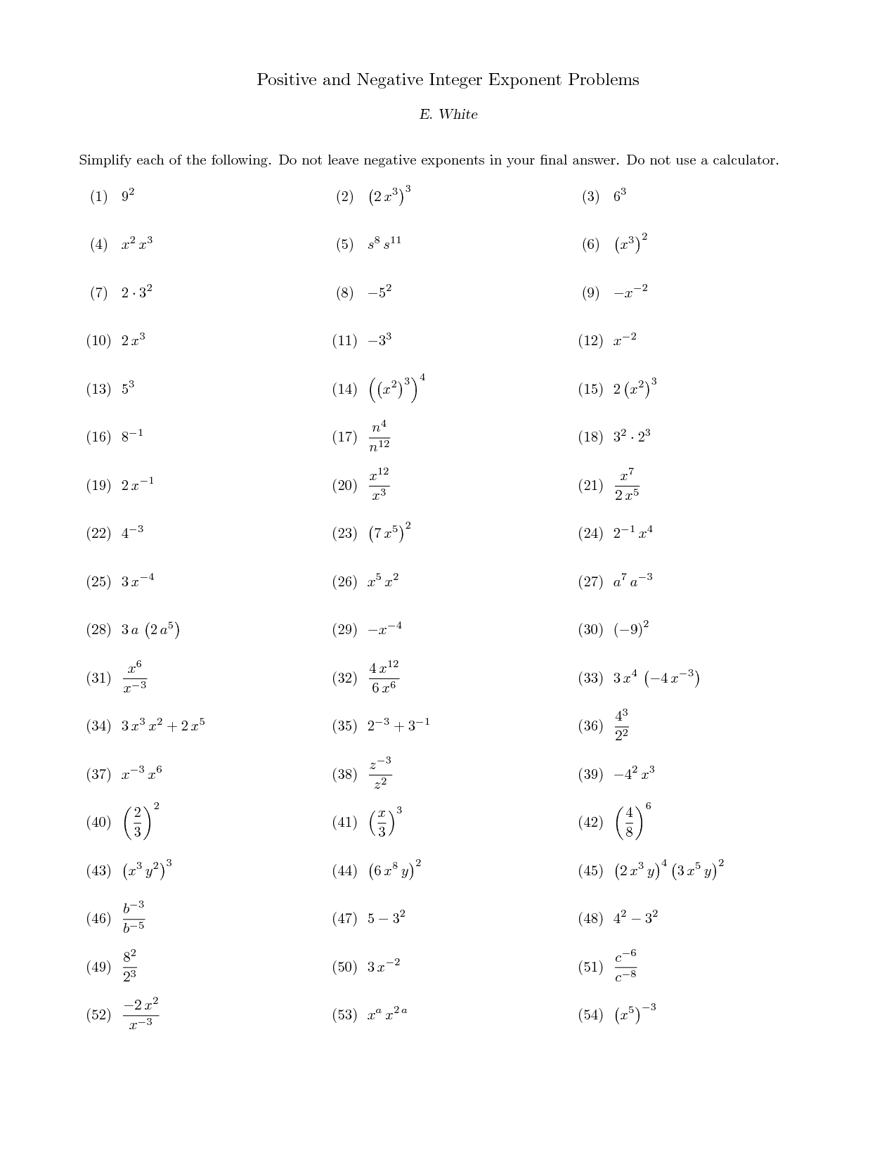 18 Exponent Problems Worksheet Worksheeto