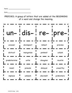 Prefix and Suffix Foldable