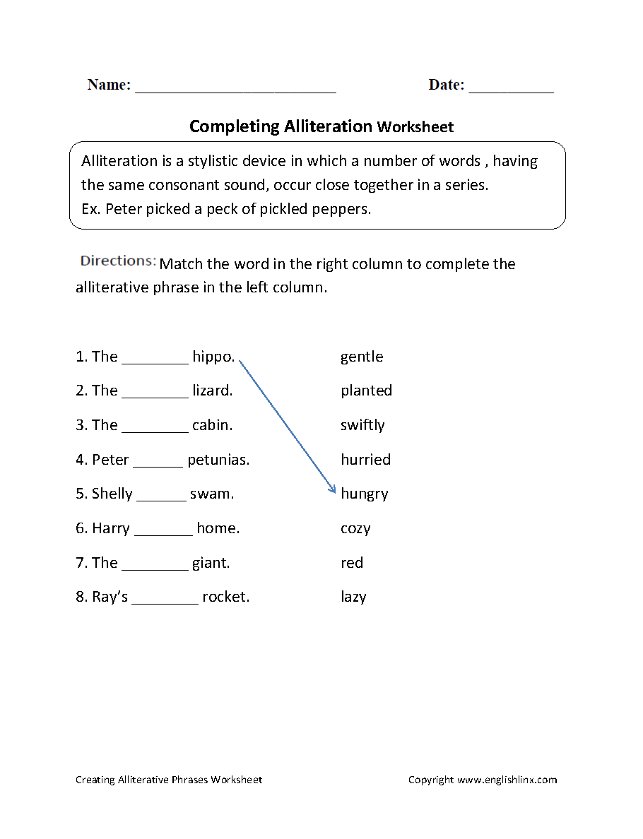 Printable Alliteration Worksheets