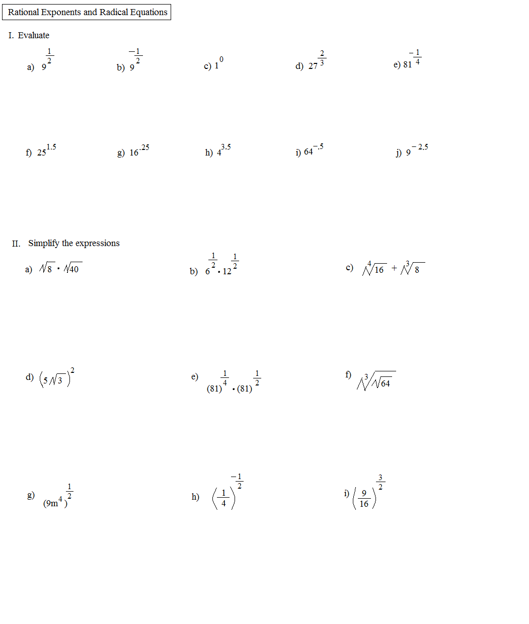 18 Exponent Problems Worksheet Worksheeto