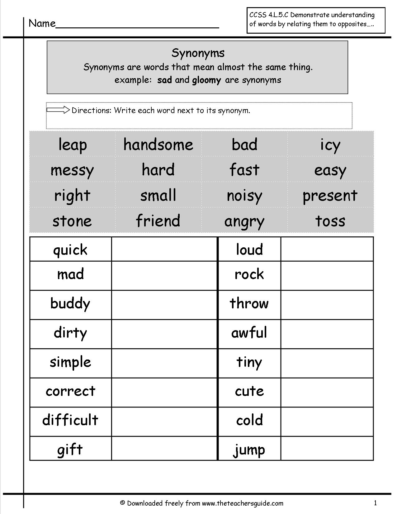 18 Synonyms Worksheets Middle School / worksheeto com