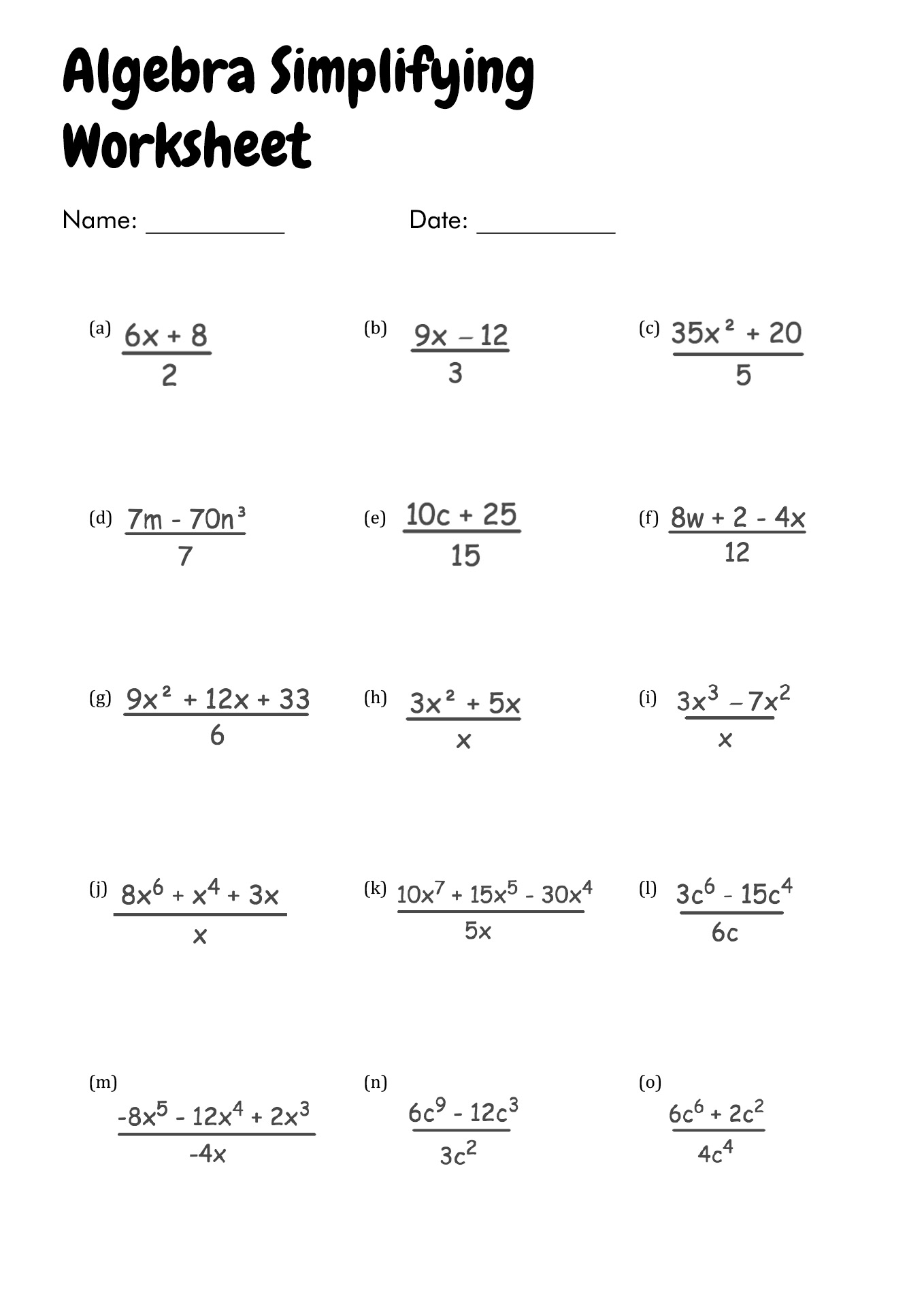 Simplifying Algebra Worksheets Free Pdf At Worksheeto Com