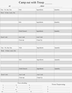 Boy Scout Menu Planner