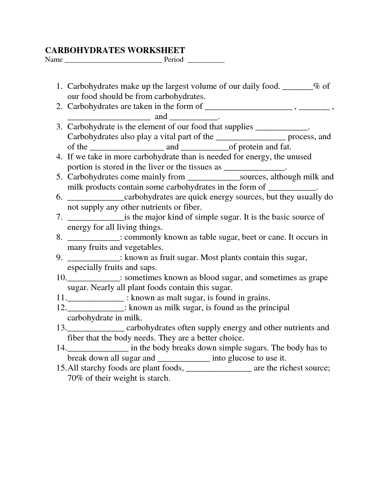 15 Carbohydrates Proteins Lipids Fats Worksheet Worksheeto