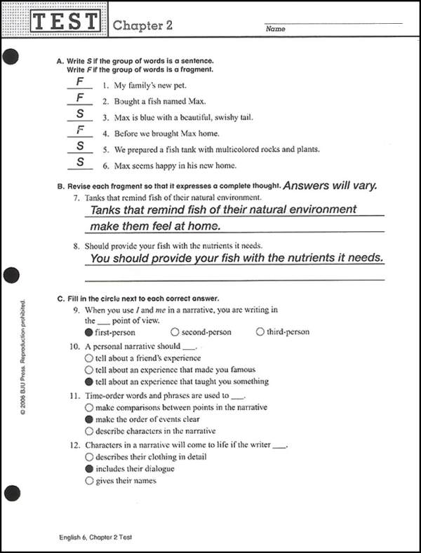 Grammar for Writing Grade 8 Chapter 3 Answer Key