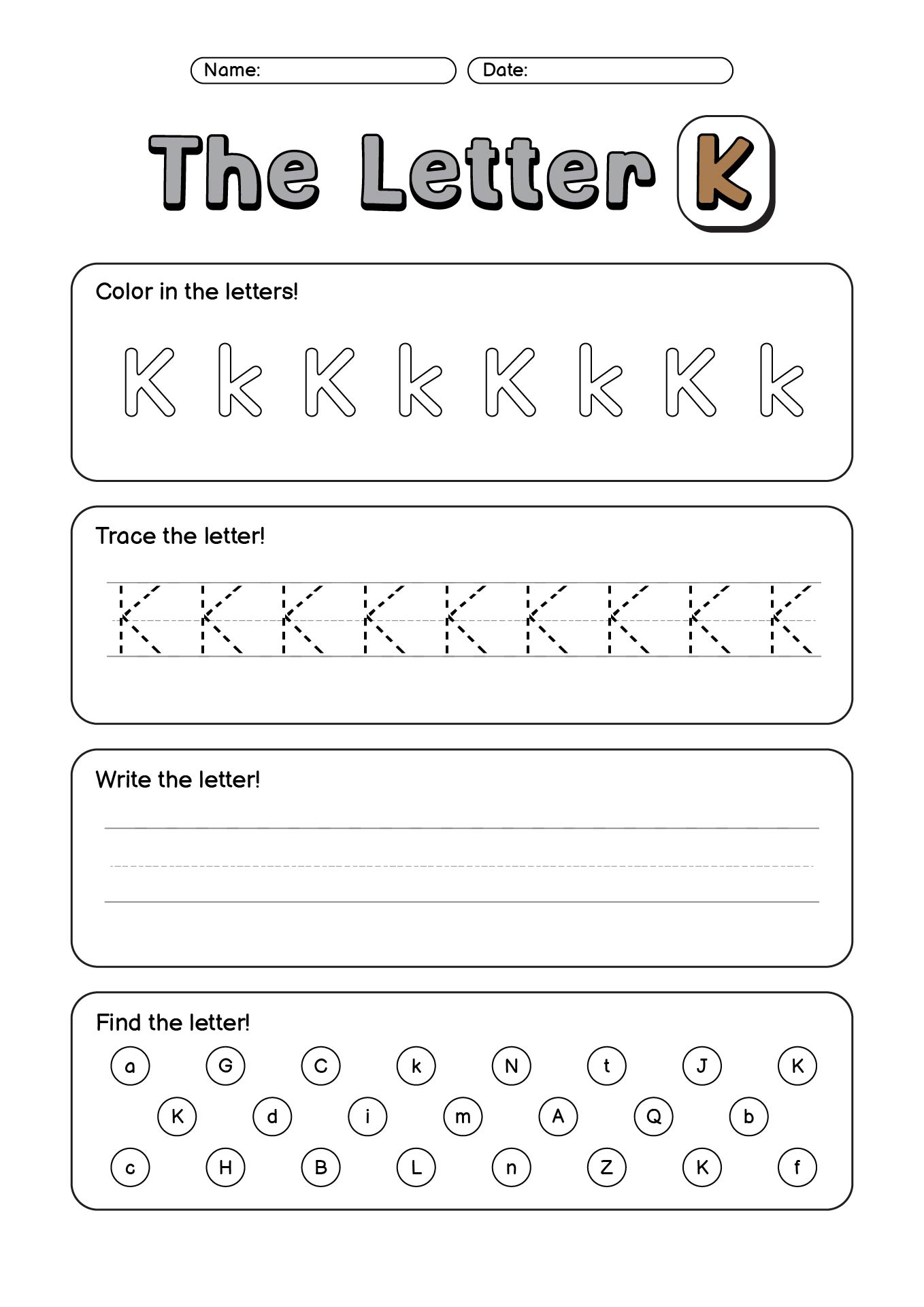 Letter K Printable Worksheets