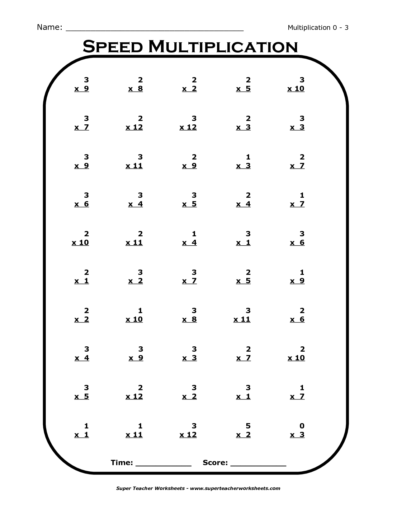 Math Multiplication Worksheets 3 Times Table