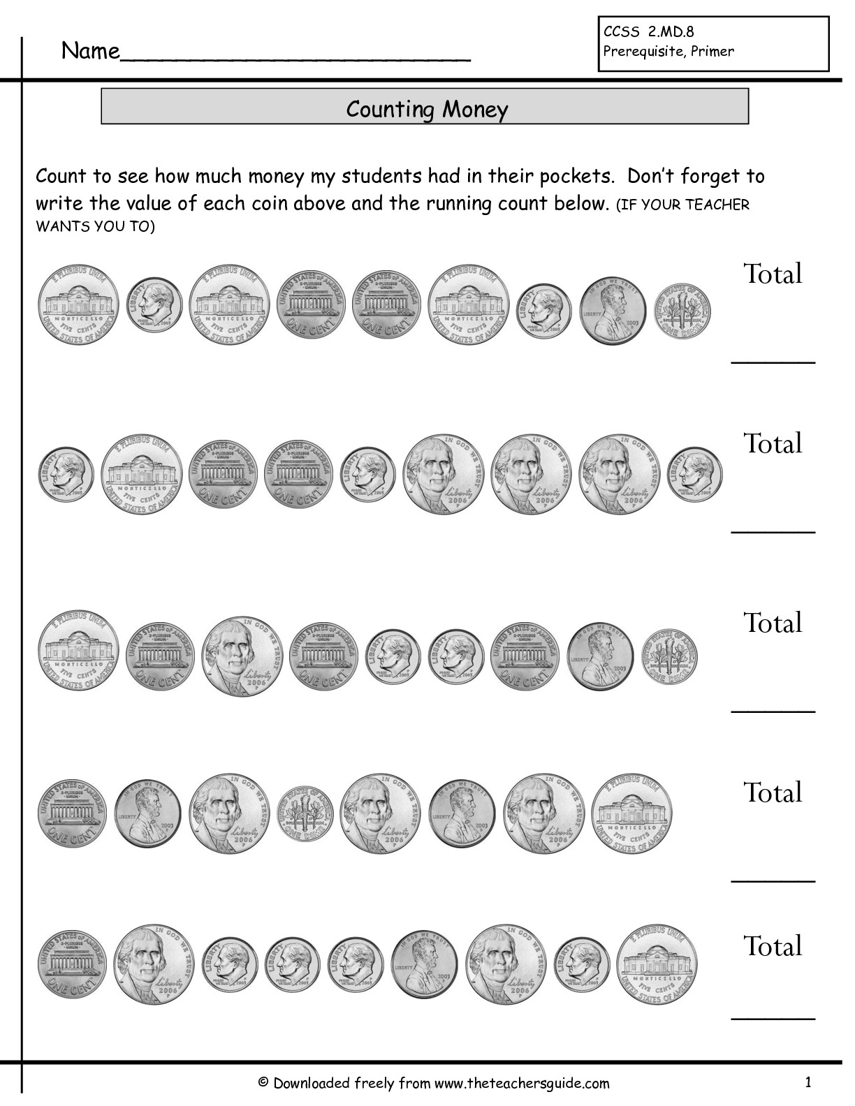 Money Counting Coins Worksheets