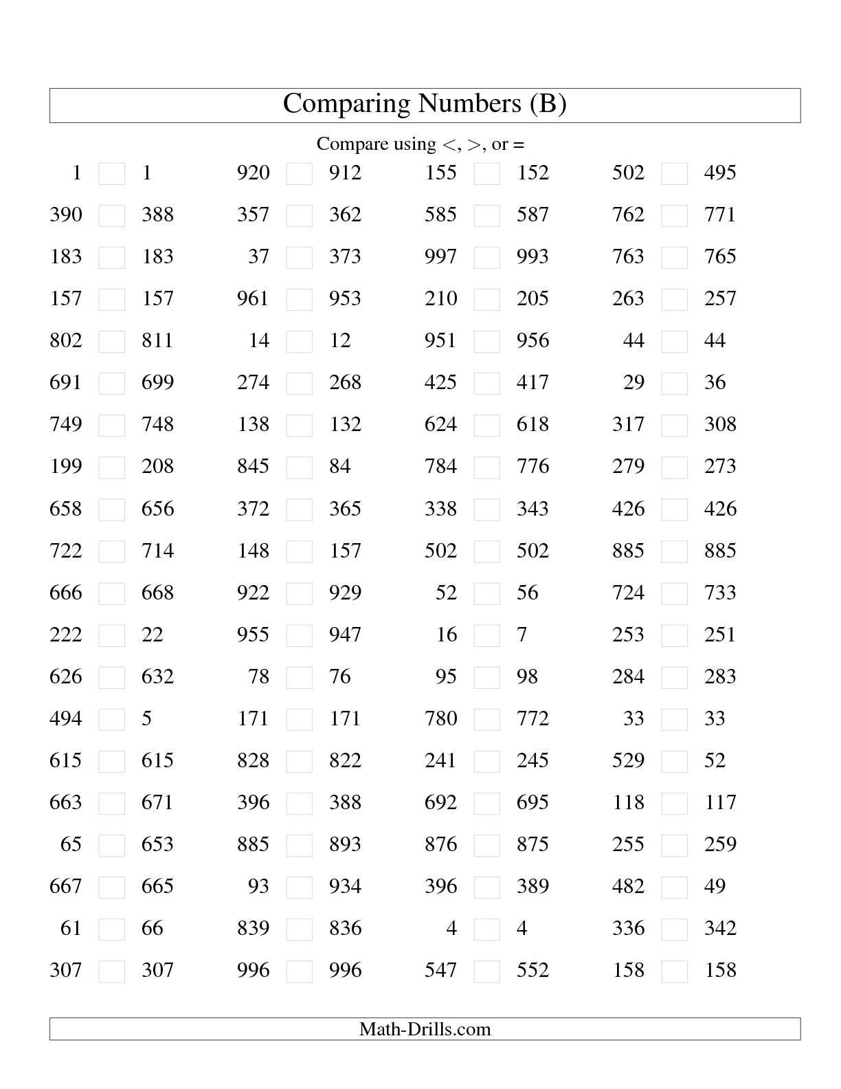 Number Sense Worksheet