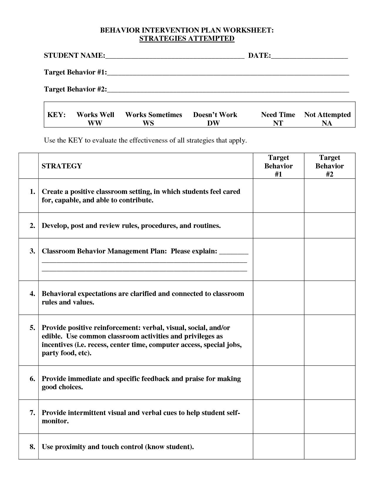 16 Behavior Plan Worksheet Worksheeto