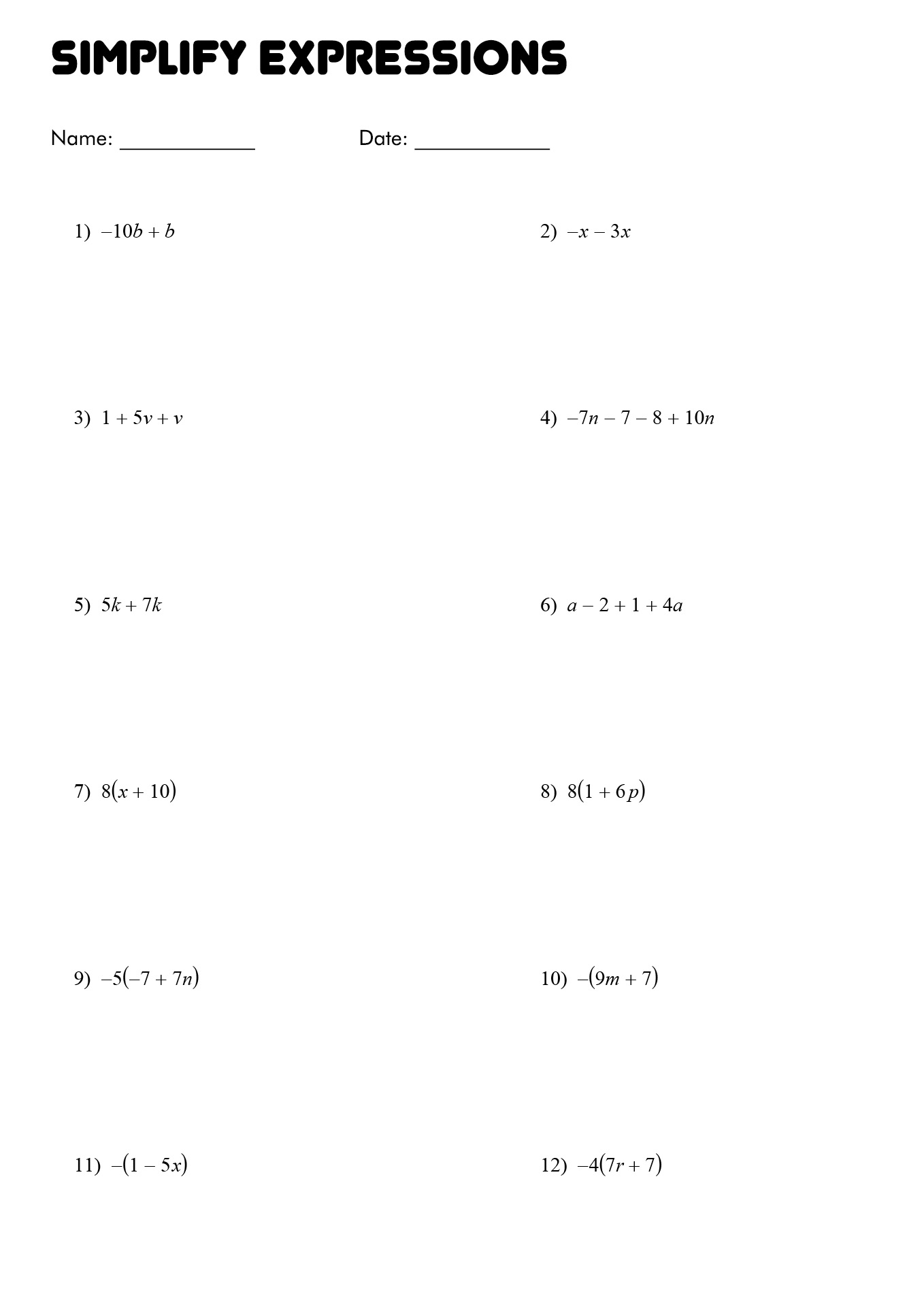 17 Simplifying Algebra Worksheets Free PDF At Worksheeto