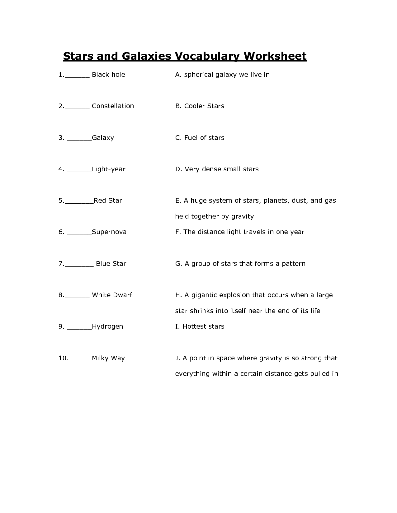 14 Stars And Galaxies Worksheet Answers Worksheeto