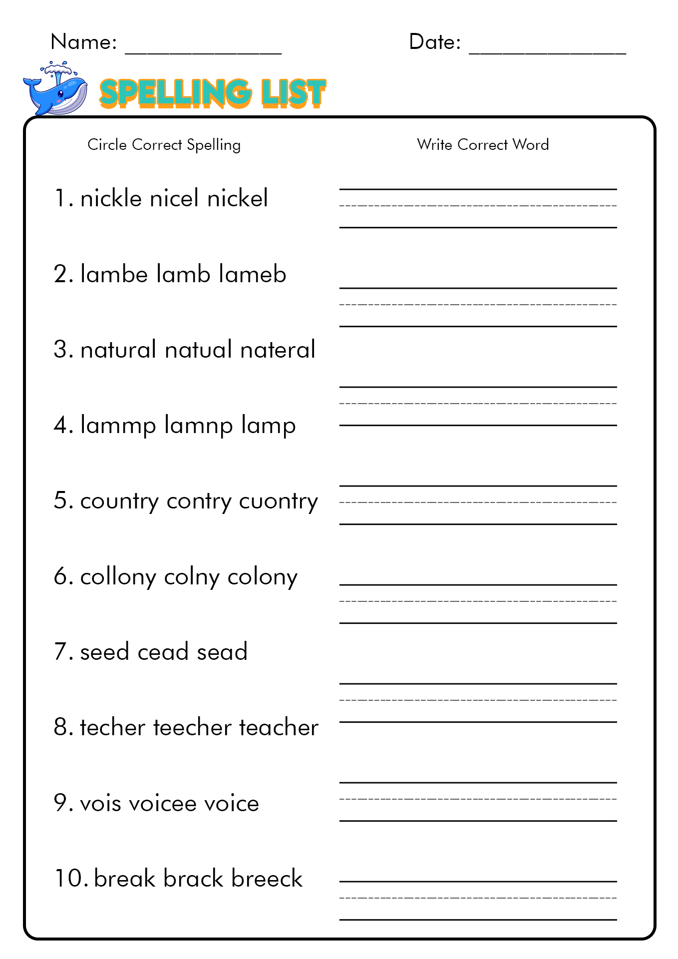 12 Free Printable Spelling Test Worksheets /