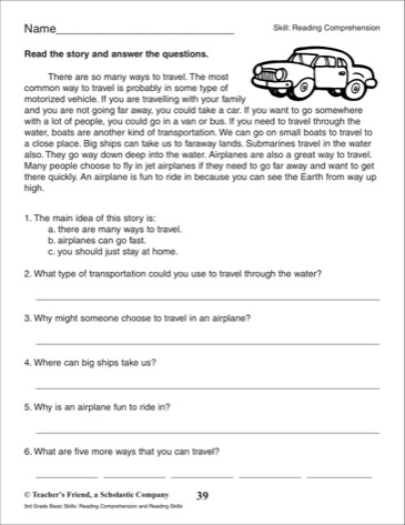 3rd Grade Reading Comprehension and Questions