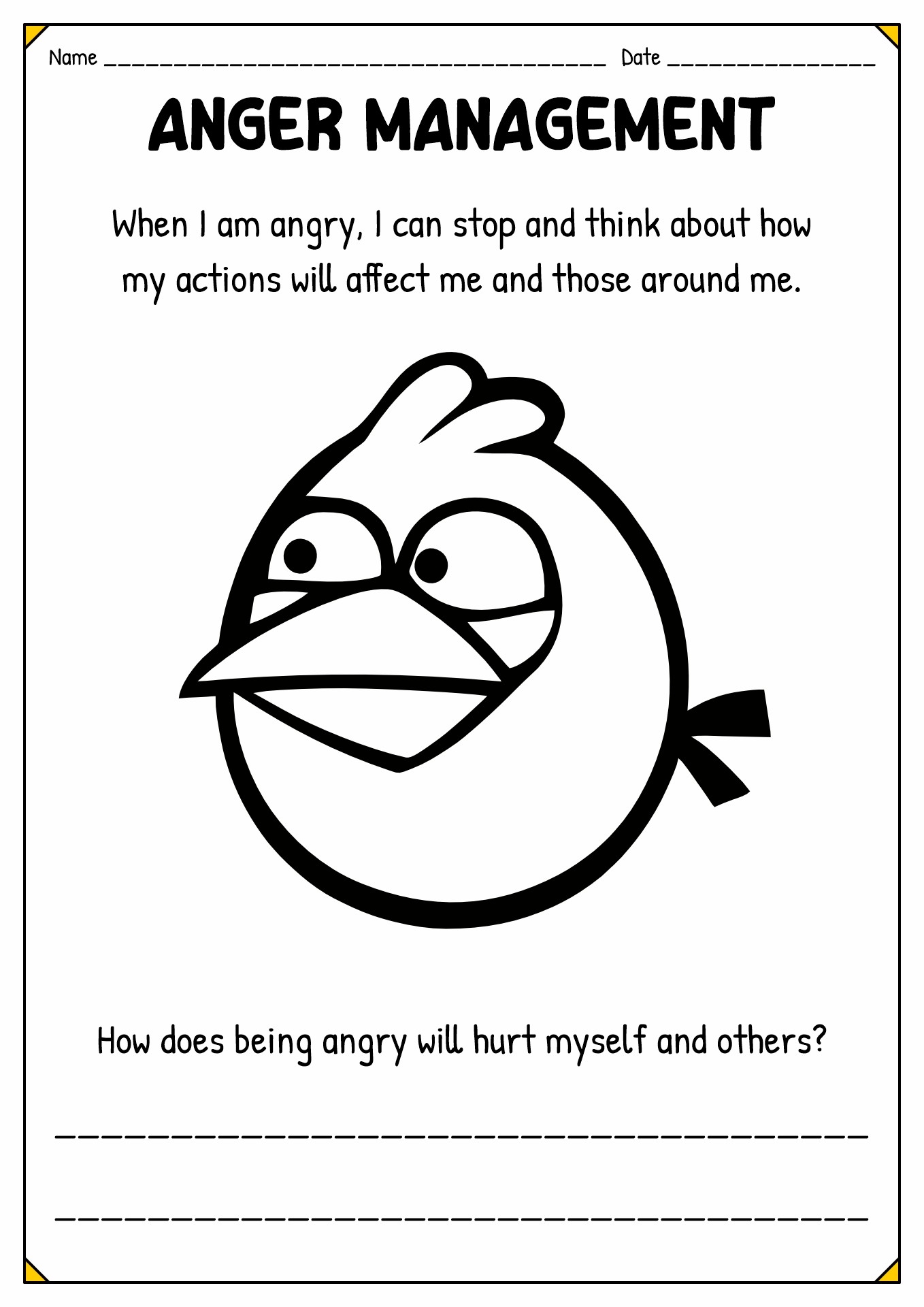 Angry Birds Anger Management Worksheets