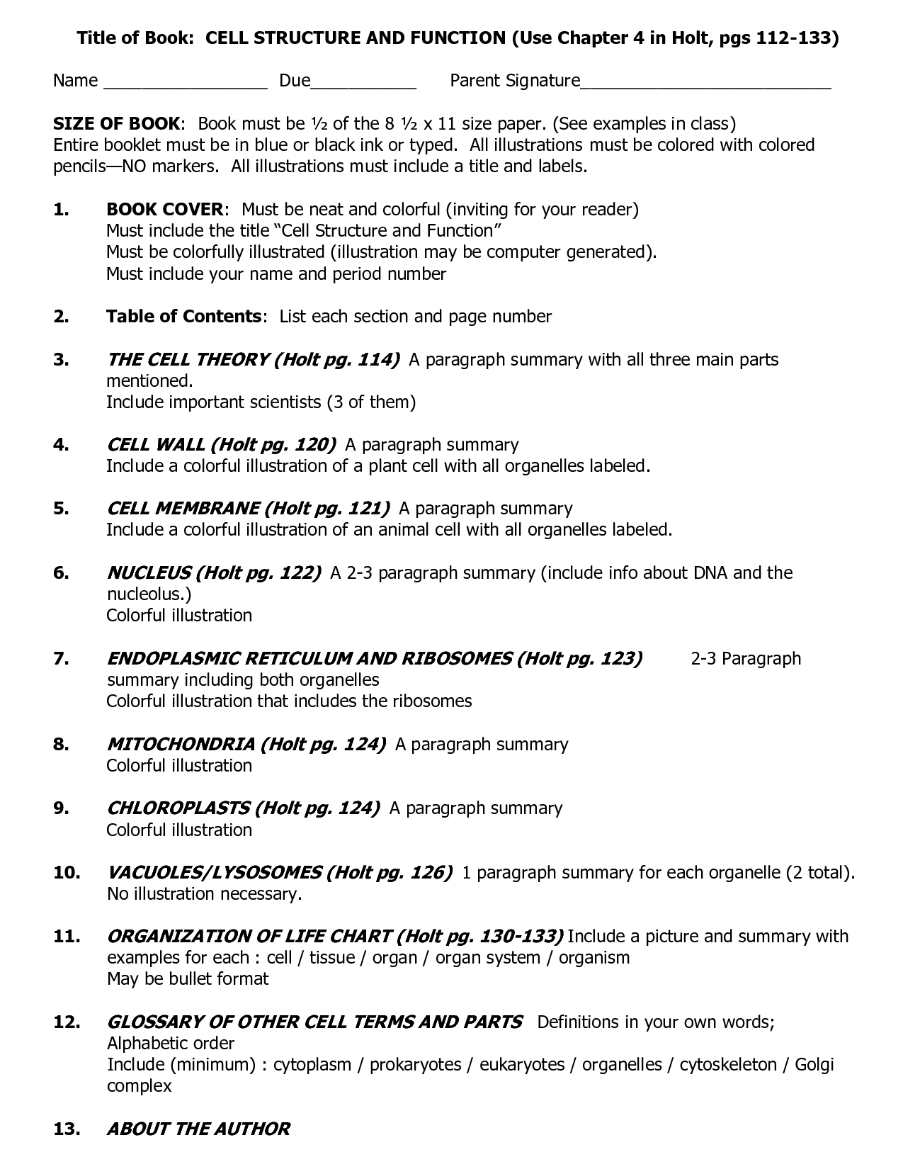 Cell Structure and Function Worksheets