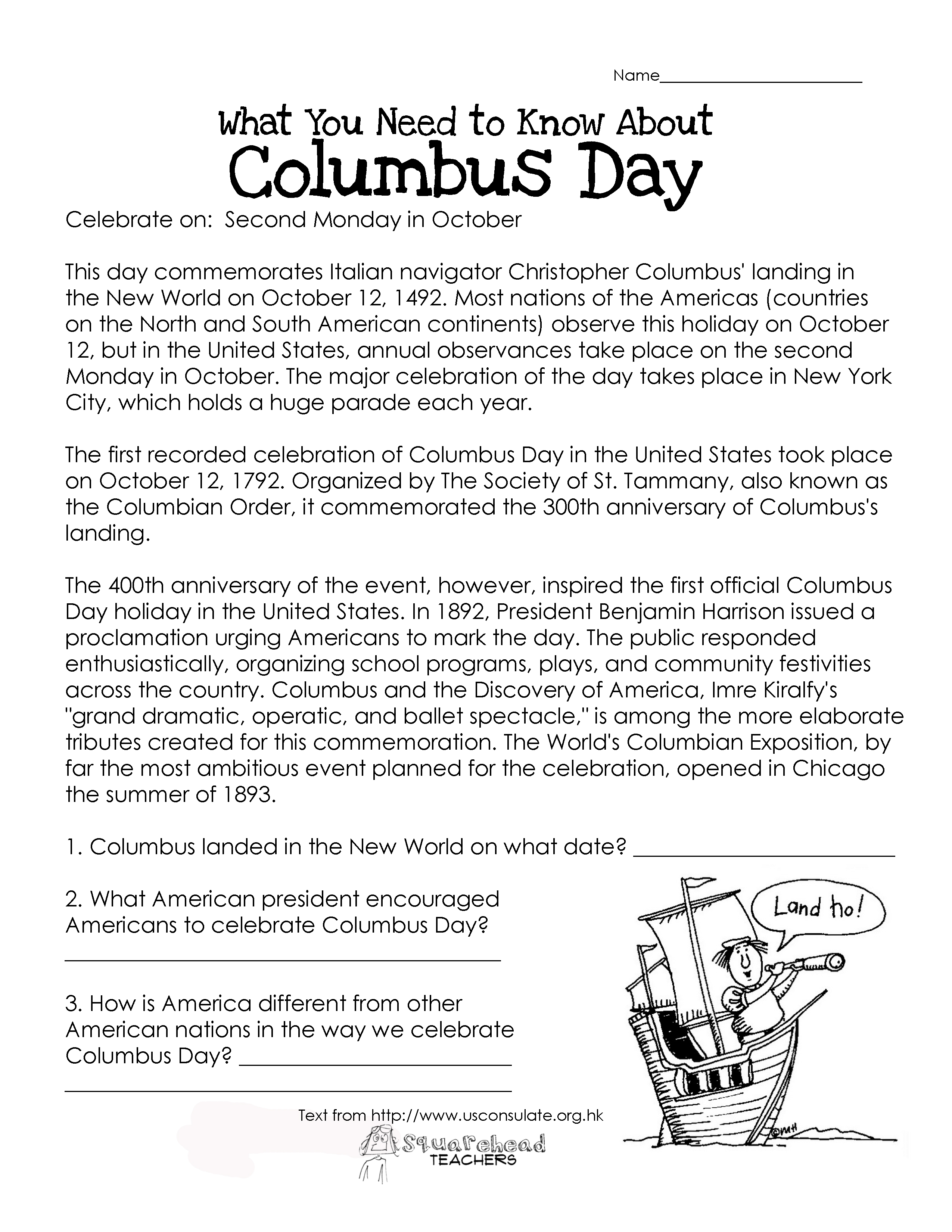 Columbus Day Worksheets