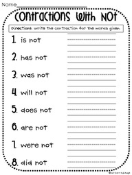 Contractions with Not Worksheet