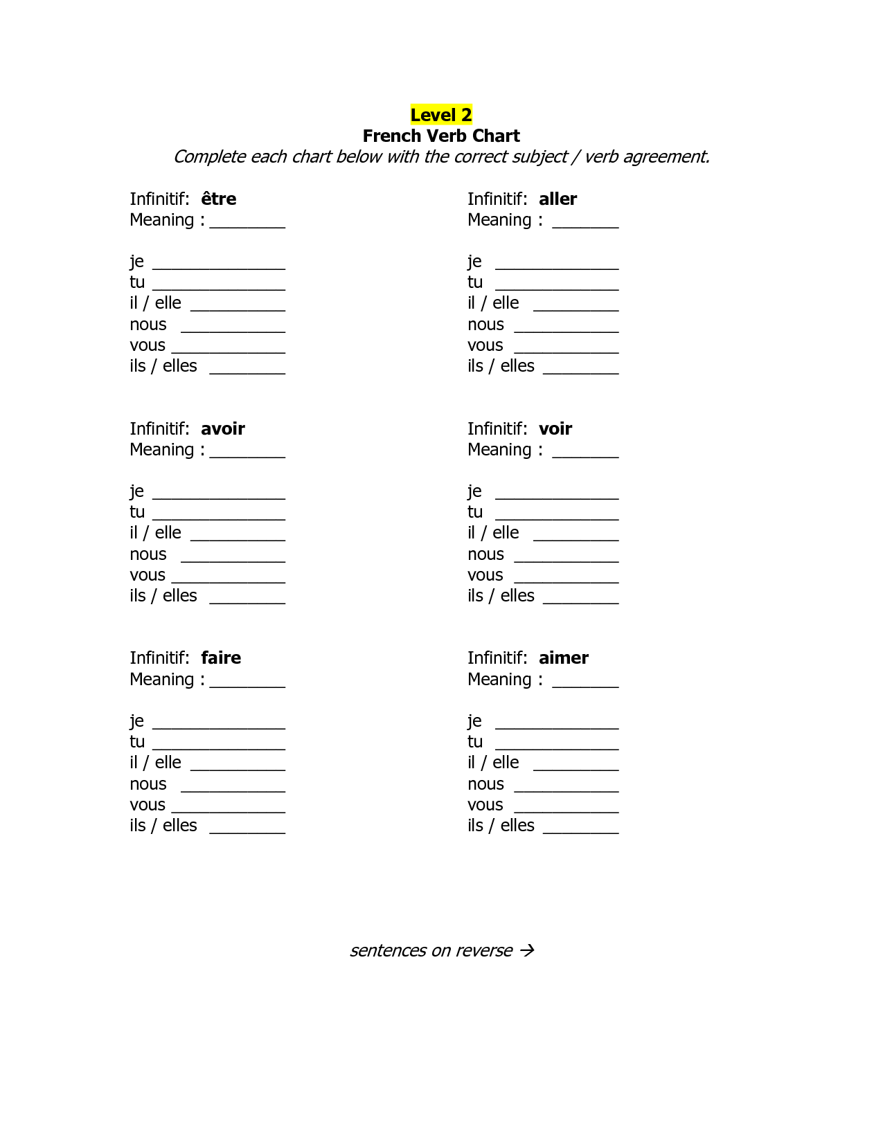 Printable French Verb Conjugation Chart Printable Word Searches