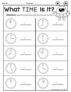 Kindergarten Math Telling Time Worksheets