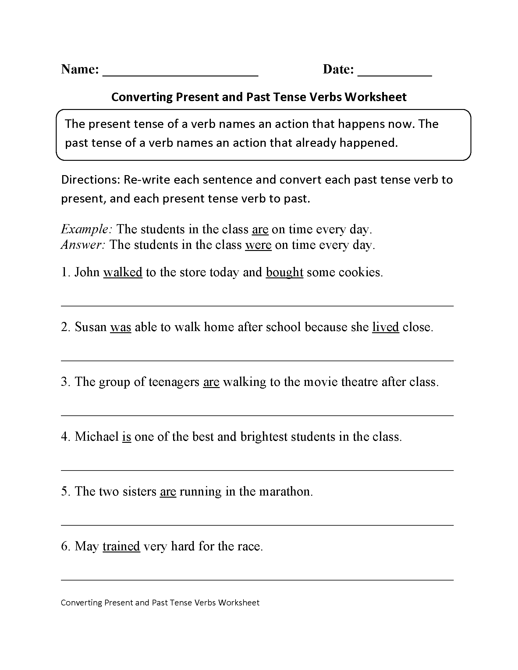 Past Tense Verb Worksheet