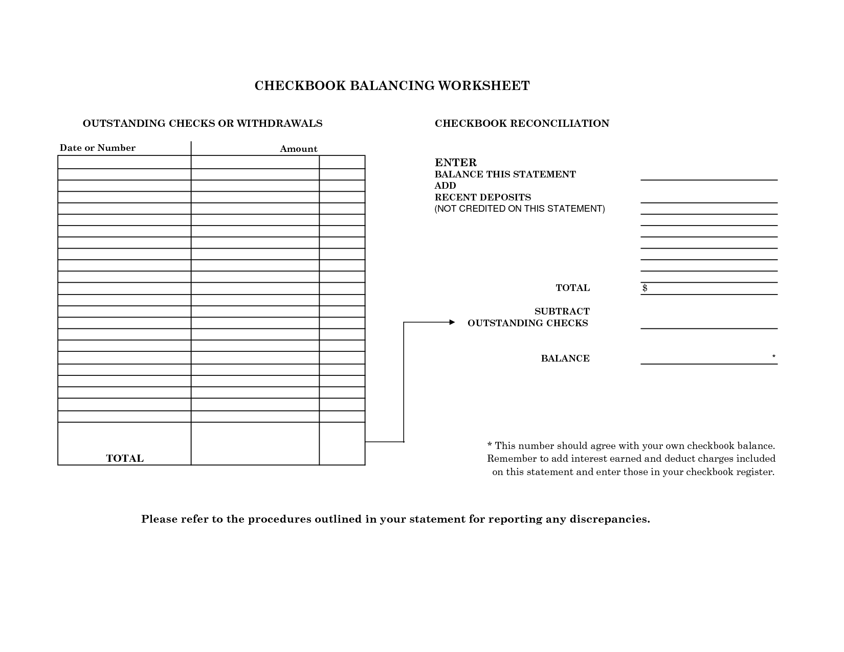 Printable Checkbook Balance Worksheet