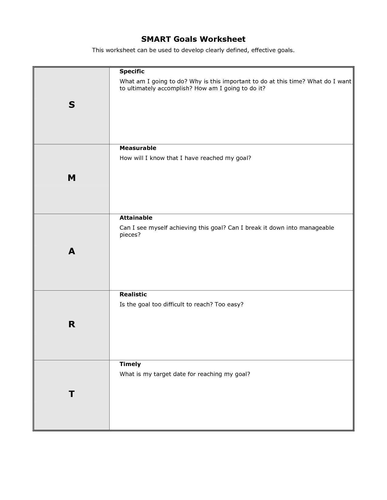 Smart Goal Worksheet Template