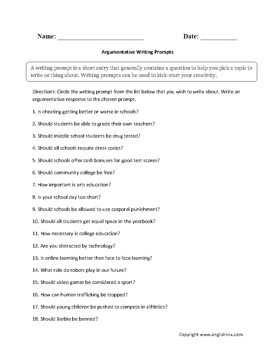 Writing Prompt Worksheets