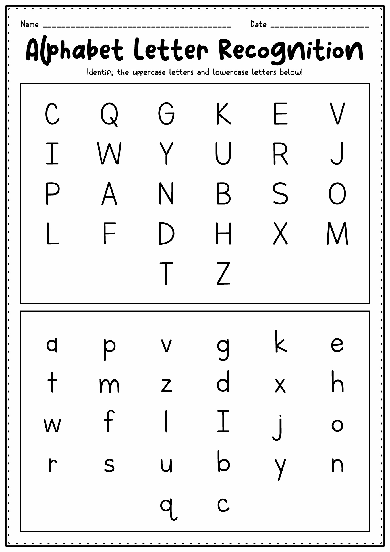 Alphabet Worksheets For Letter Recognition Letter Recognition