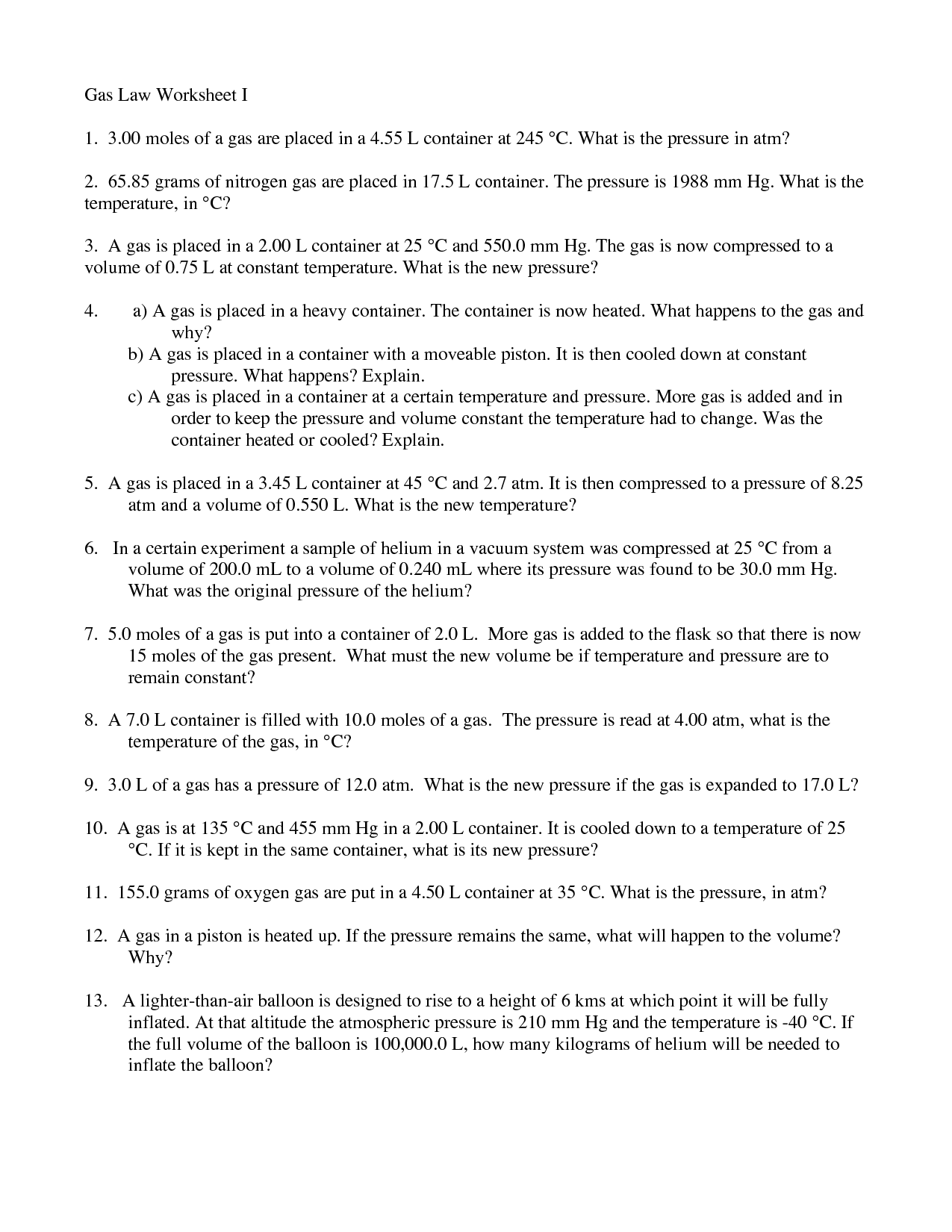 Combined Gas Law Worksheet Answers