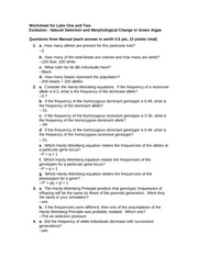 Evolution Worksheet with Answer Key