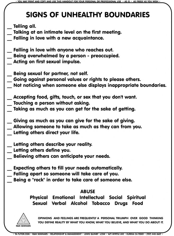 Healthy Relationship Boundaries Worksheets