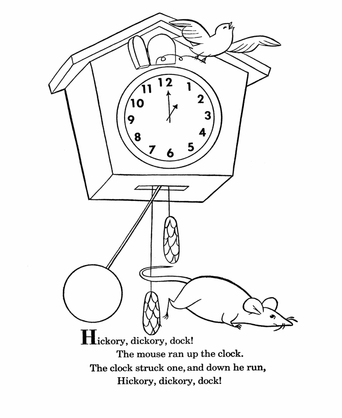 Hickory Dickory Dock Nursery Rhyme Coloring Page