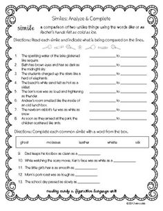 Metaphor Simile Worksheets