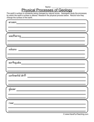 Physical Processes of the Earth Worksheets