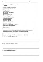 Poems with Comprehension Questions Worksheets