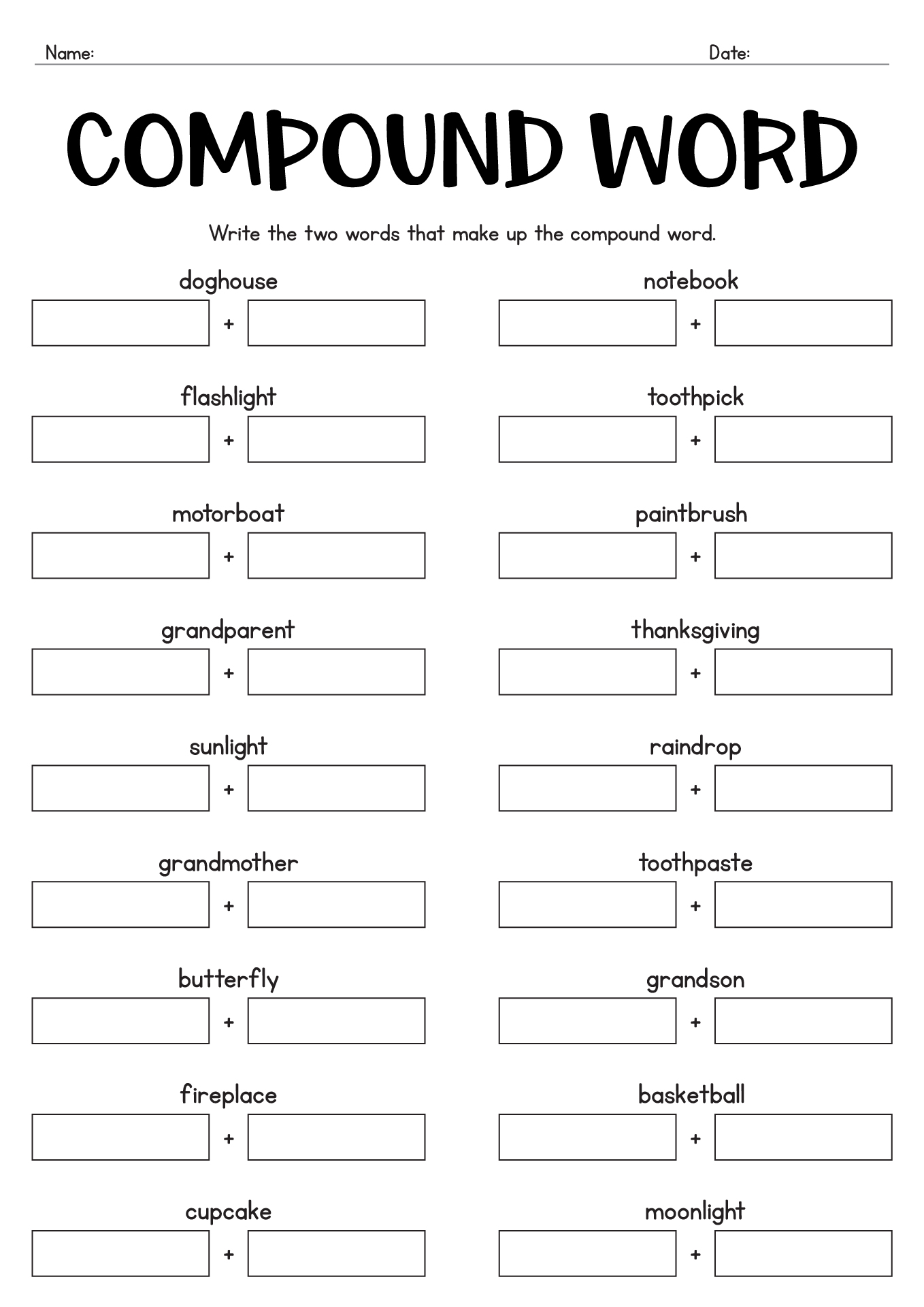 12 2nd Grade Compound Words Worksheets Worksheeto