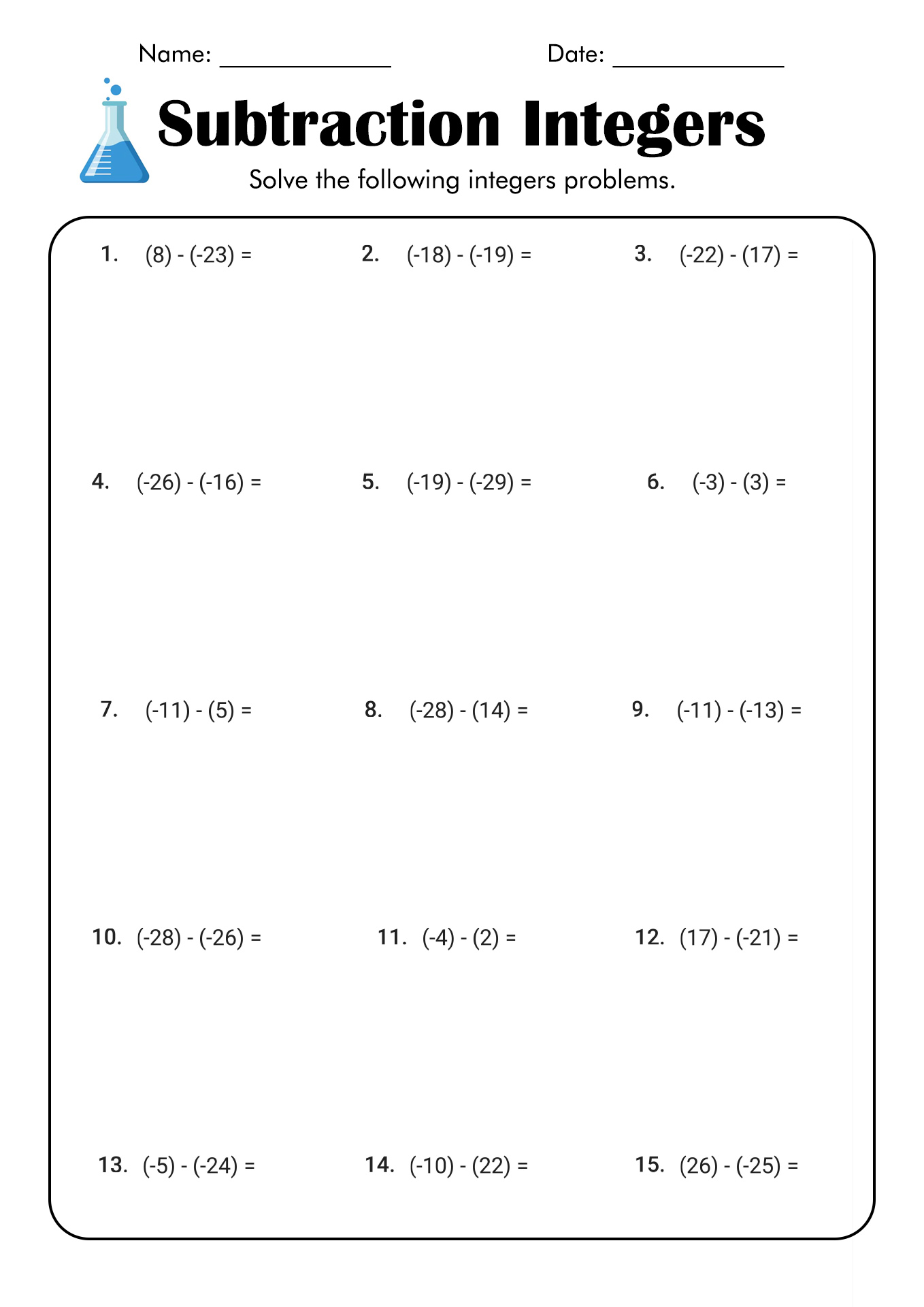 6th-Grade Integers Worksheets