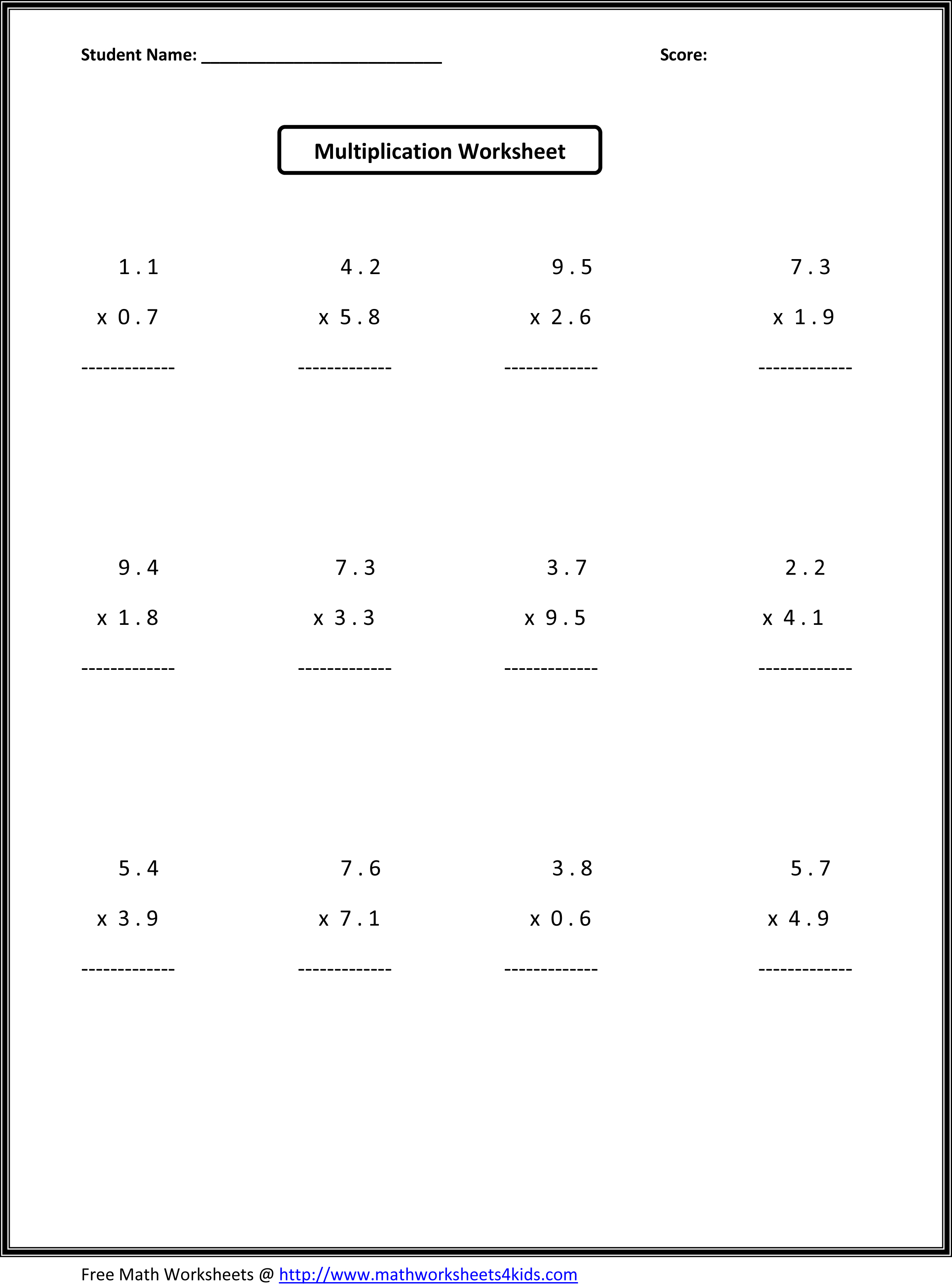 6th Grade Math Worksheets