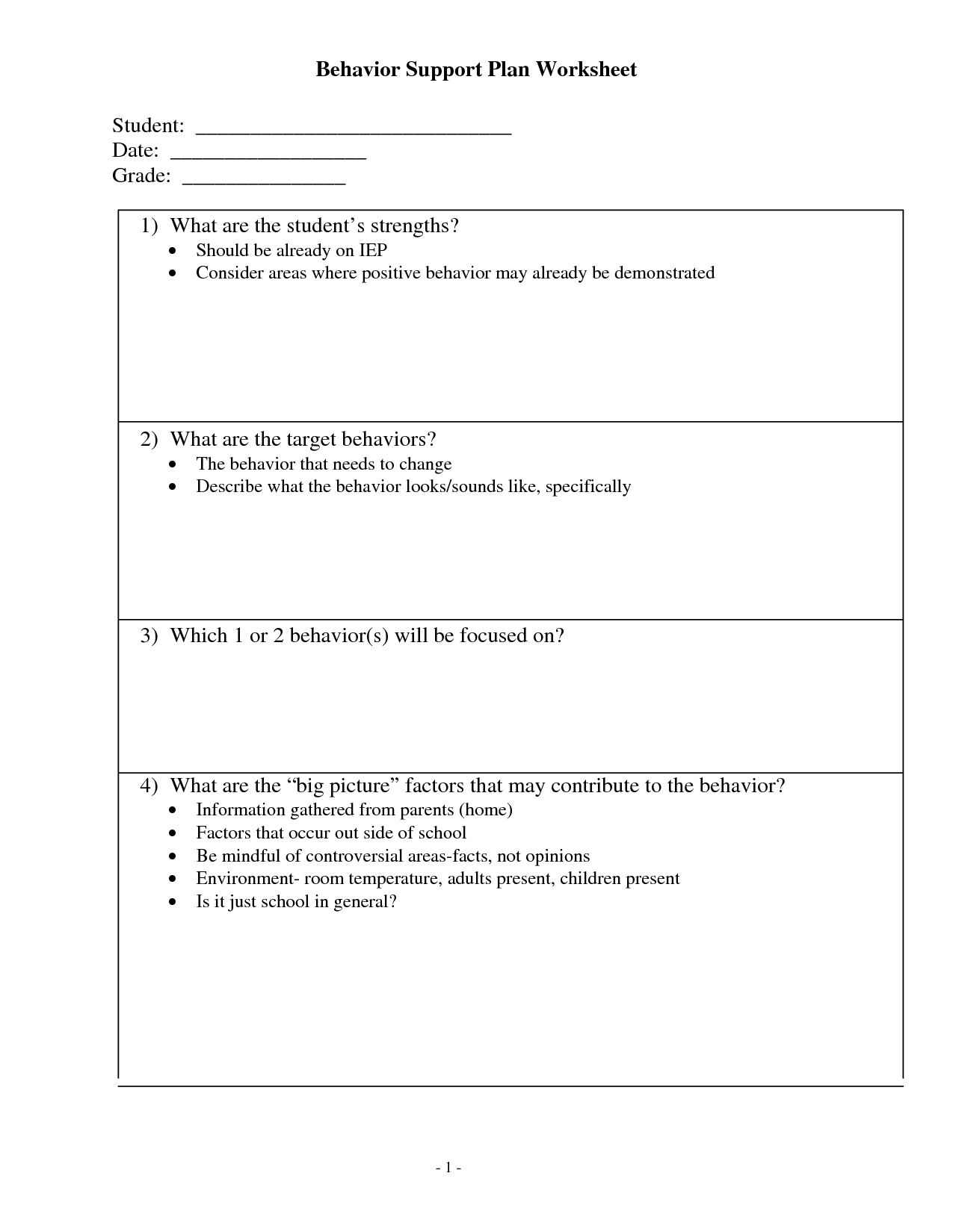 Behavior Change Worksheets