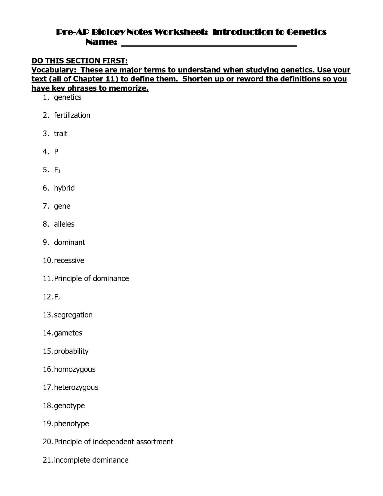 Biology Genetics Worksheet