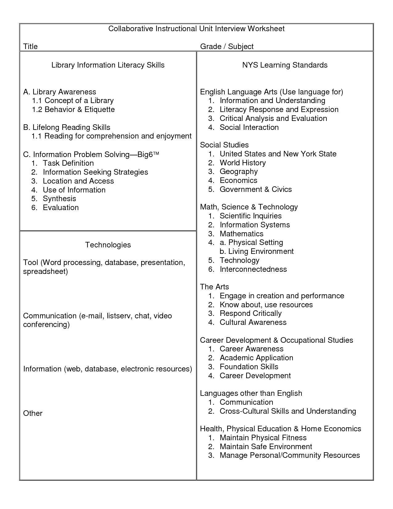 Collaborative Problem Solving Worksheet