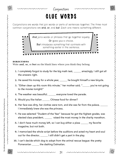 Conjunction Worksheets Grade 6